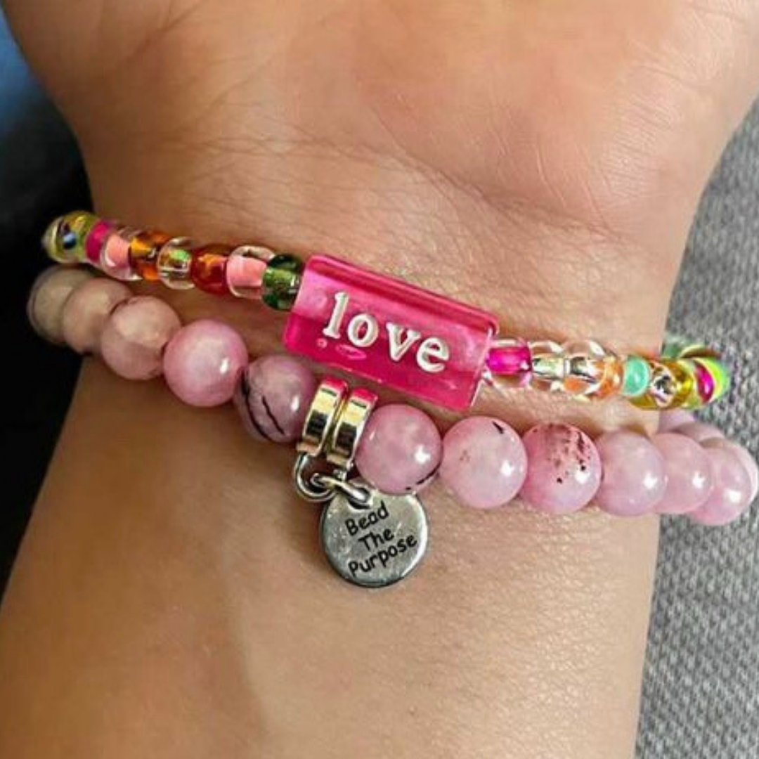 Hello Bestie Bracelet- Pink Jade Gemstone- Domestic Violence Bracelet- 